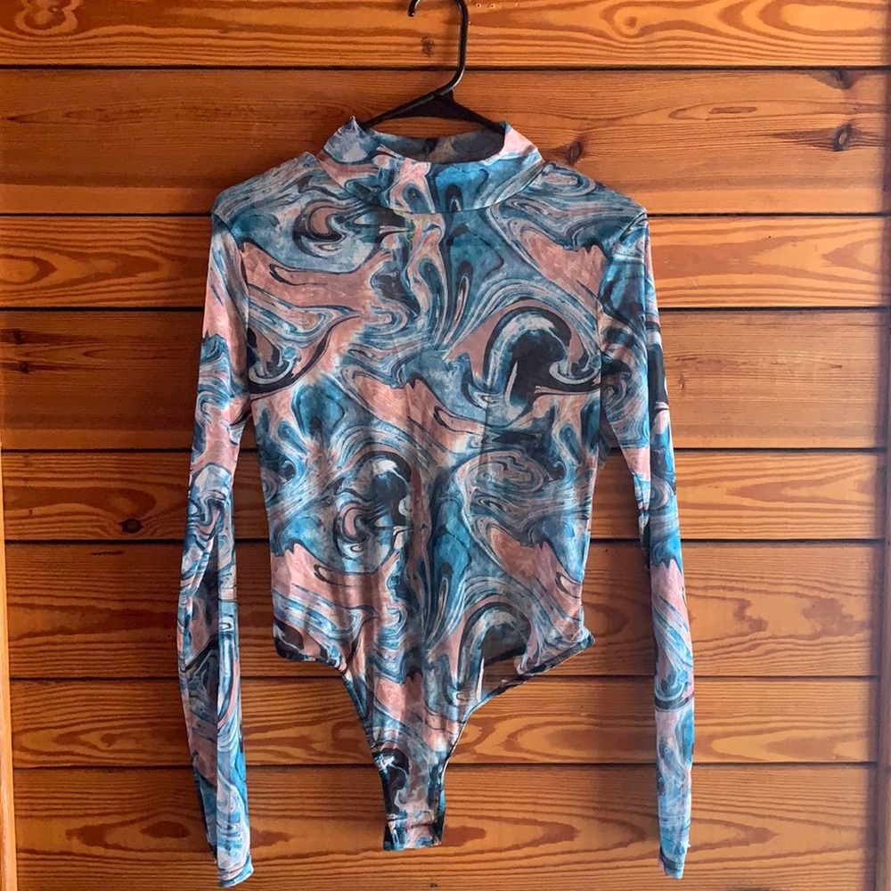 Marble print mesh bodysuit
